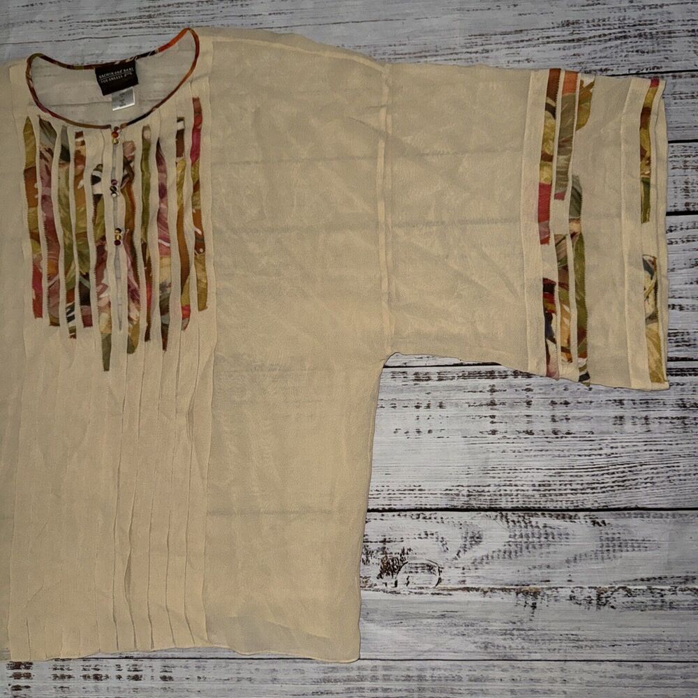 Sachin‎ Babi For Ankasa 100% Silk Cream Pleated Blouse Button Size M - Picture 7 of 7